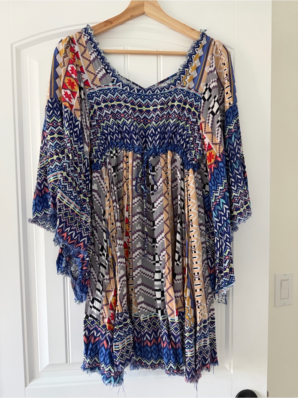 Boho Printed Peasant Dress— Multicolor